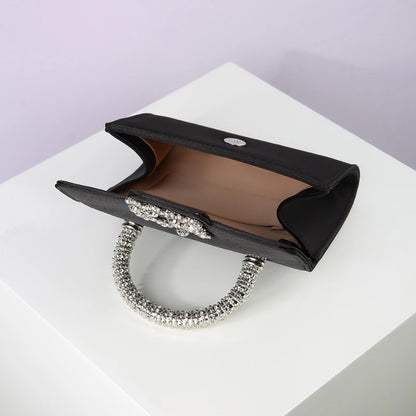 Rhinestone Faux Silk Emerald Evening Bag Silver Diamond Buckle Handle Fashion Handbags Elegant Ladies Square Bolsa Feminina