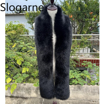 American 180cm Super Long Faux Fox Fur Scarf Winter Women Cosplay Warm Fashion Neck Decor Fluffy Shawl Wrap Luxury Furry Scarves