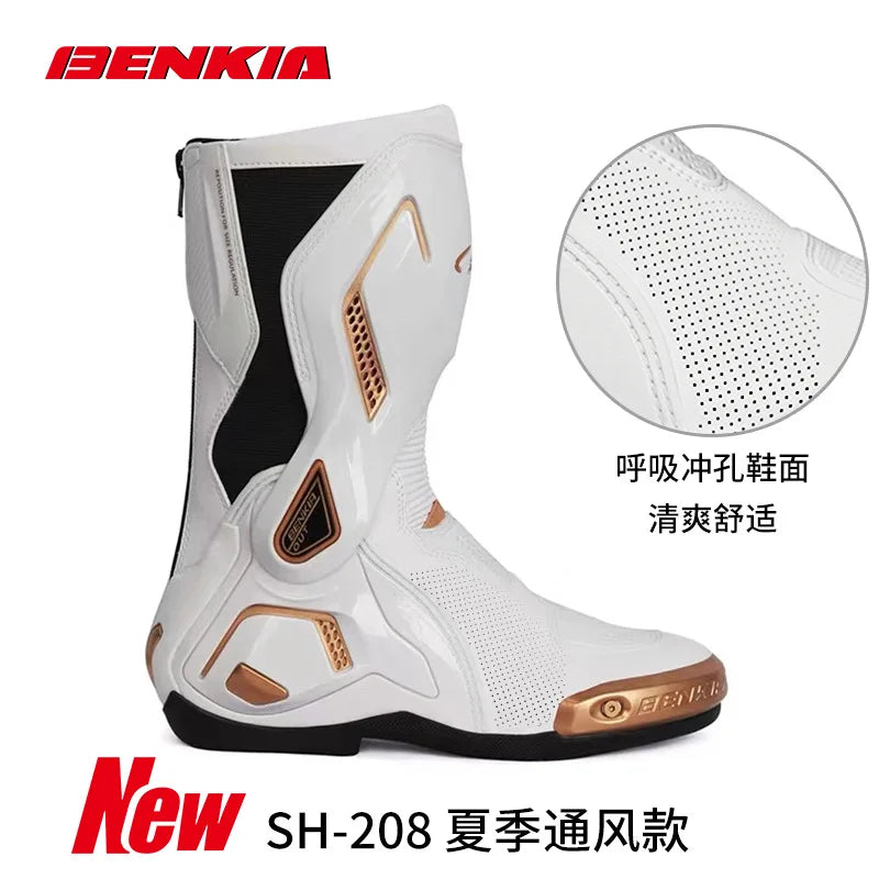 BENKIA CE Certified Motorcycle Boots, Professional Track Racing Breathable Summer Riding Boots