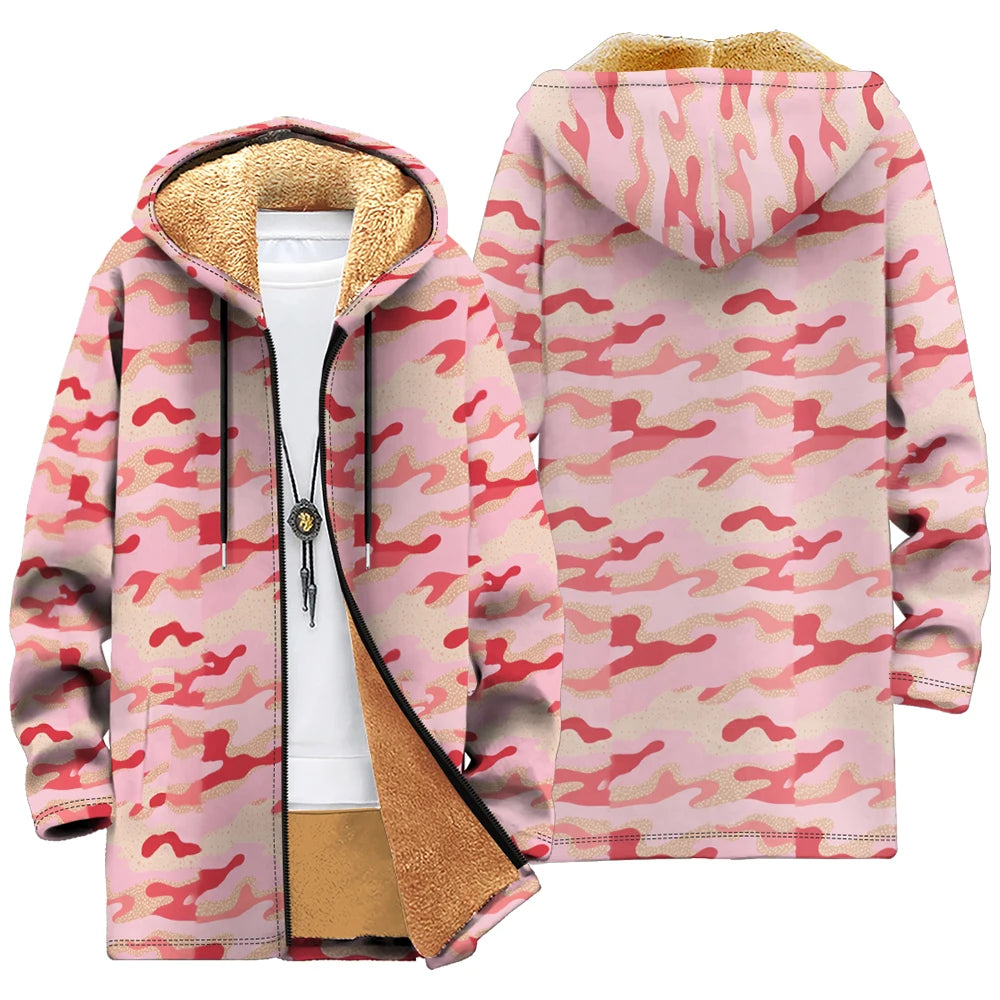 Winter Cozy Camouflage Fleece-Lined Hooded Jackets Warm Tactics Style Coats Faux Fur Outdoor Camping Casual Streetwear Fashion