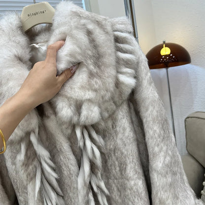 2026 New Elegant Winter Natural Rabbit Fur Coat Jacket Real Leather Fur Women's Fringe Tassel Clothing Female Outerwears