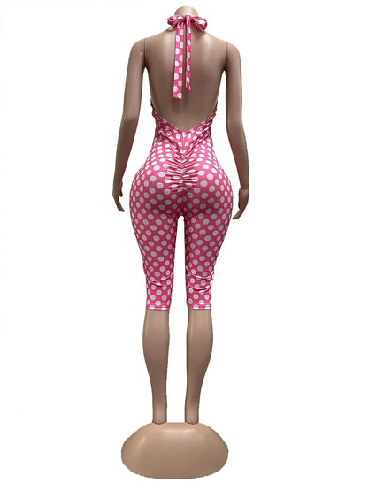 European and American New Style Women's Clothing Spring and Summer Polka Dot Print Elastic Halter Neck Backless Slim Fit Jumpsuit Women's Jumpsuit