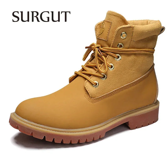 SURGUT Leather Men Boots Comfortable Autumn Winter Plush Keep Warm Shoes Fashion Trends Style Working Boots