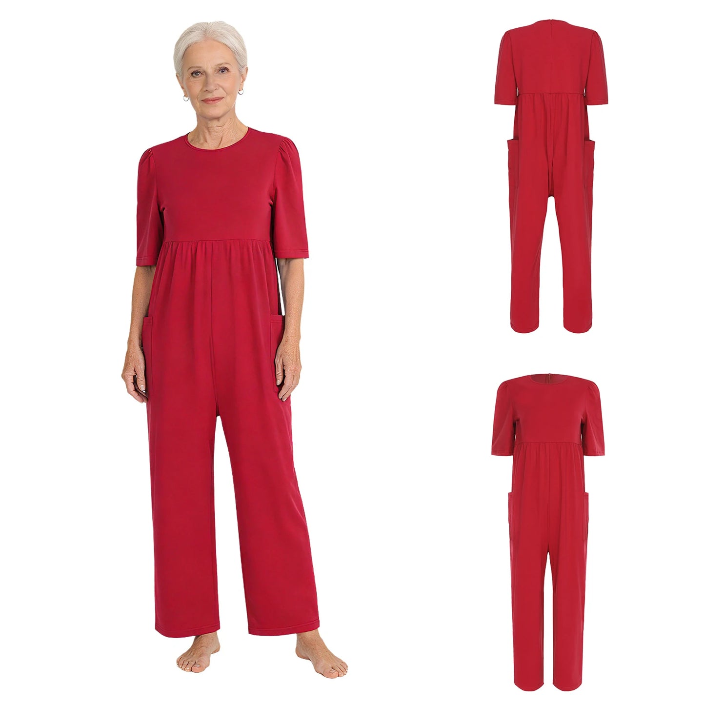 Women Special Need Adaptive Clothing Elderly Alzheimer Dementia Back Zipper Anti-Strip Nursing Jumpsuit Homewear Sleepwear