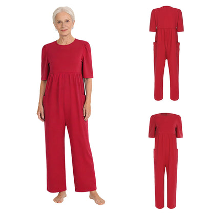 Women Special Need Adaptive Clothing Elderly Alzheimer Dementia Back Zipper Anti-Strip Nursing Jumpsuit Homewear Sleepwear