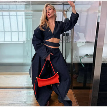 Street Lapel Cropped Coat Shorts Set Women's Solid Single Button Full Sleeve Jackets Ruffles Short Pants 2026 New Lady Outfits