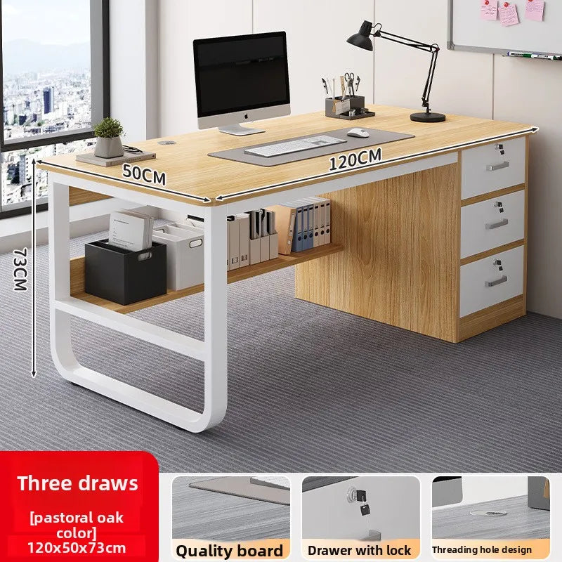 Durable Computer Desk Desktop Simple Single with Drawer Lock Desk Modern Office Staff Desk