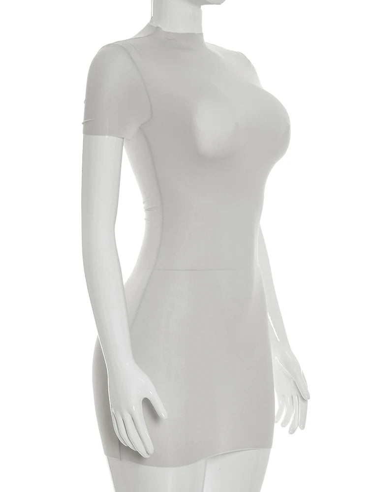 Weird Puss Wild See Through Dress Women Hottie Fashion Short Sleeve Stretch Skinny Coquette Midnight Street Party Club Bodycon