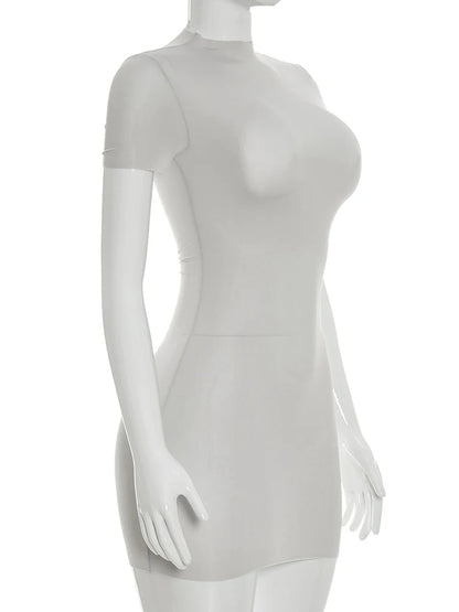 Weird Puss Wild See Through Dress Women Hottie Fashion Short Sleeve Stretch Skinny Coquette Midnight Street Party Club Bodycon
