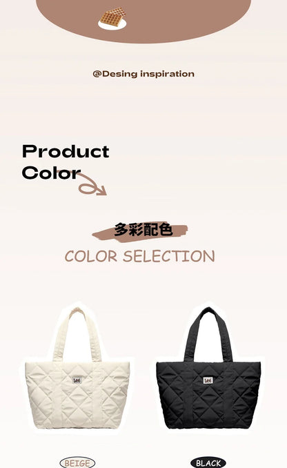 LEE Large Soft Puffer Bag Women Big Size College Students Laptop Book Quilted Tote Bag Lady Down-filled Shopping School Bags