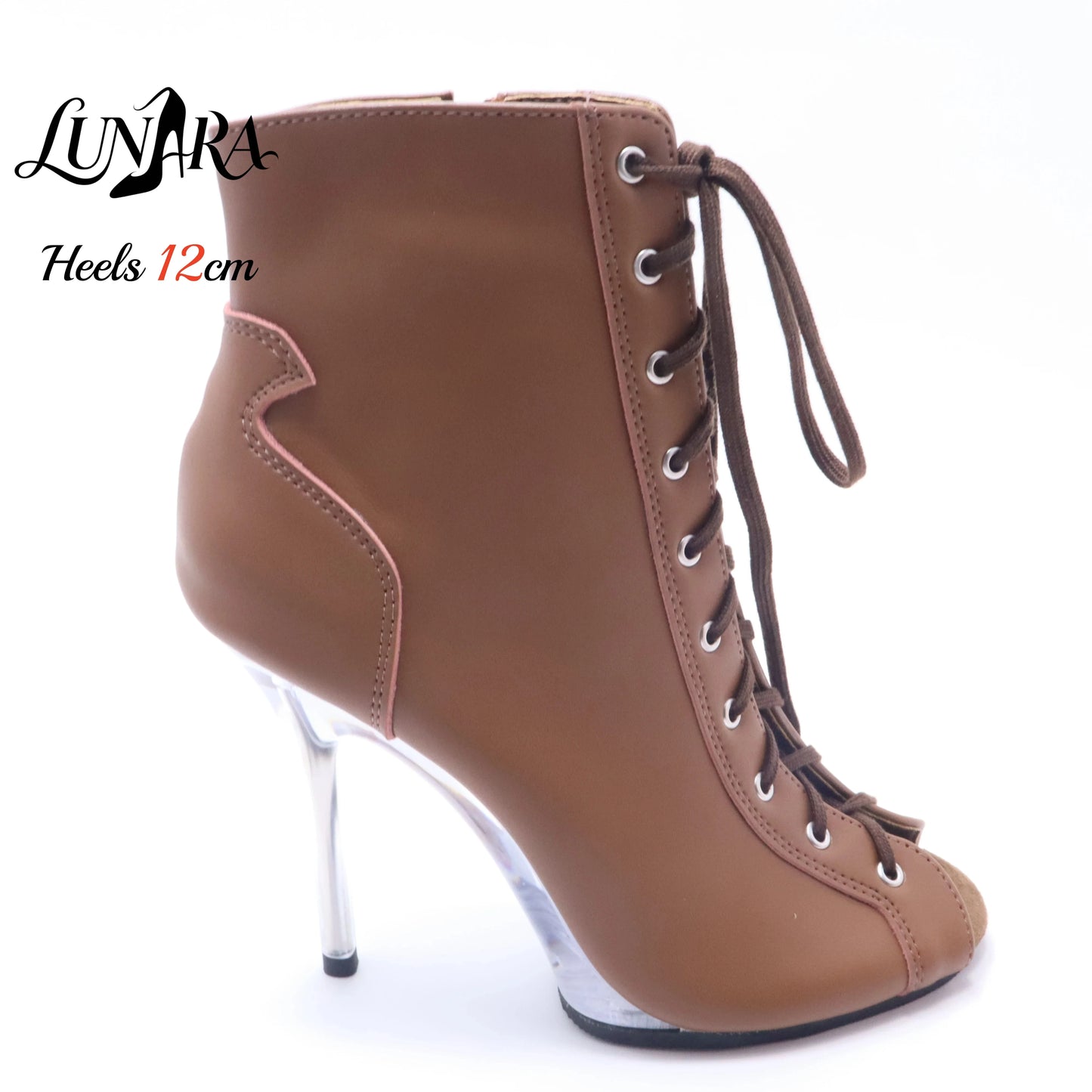 12cm/5Inch Plus size Beige PU Leather Lace-up Side zipper Peep toe High Stilettos Ankle boot Pole dancing Nightclub Rave Parties