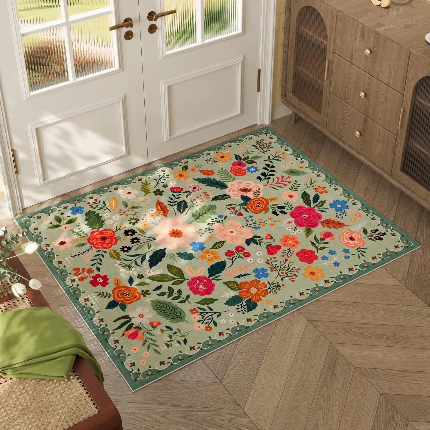 VIKAMA Door Mat Indoor Entrance Machine Washable Boho Floral Small Area Rug Non-Slip Low Pile Throw Rugs for Home Entryway Decor