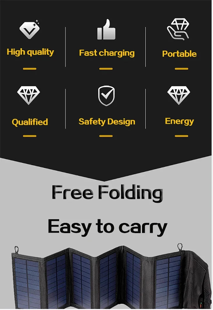 20W 6-Fold Portable Foldable Solar Charger Panel, USB 5V DC Full Time Power Output for Outdoor Mobile Power Supply