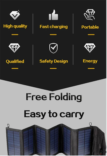 20W 6-Fold Portable Foldable Solar Charger Panel, USB 5V DC Full Time Power Output for Outdoor Mobile Power Supply