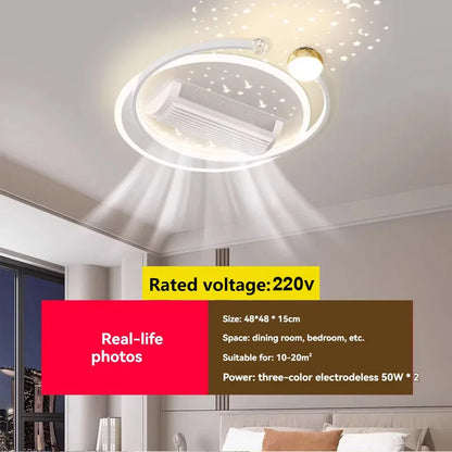 LED Bladeless Fan Light, Living Room Light, Modern Minimalist Smart Remote Control, Master Bedroom Study Ceiling Light 110V/220V
