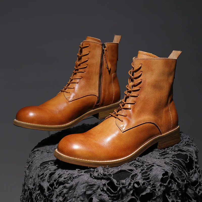 Luxry Handcrafte Goodyear Welt Boots Men's Work Shoes In Genuine Leather High-top Shoes Rubber Retro Ankle Booties For Man