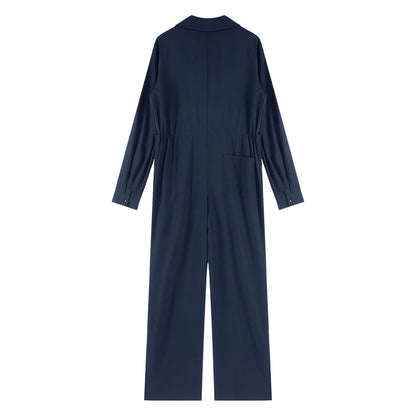 Womens Fashion Work Coverall Rompers Casual Solid Color Turn-Down Collar Long Sleeve Button Jumpsuit Travel Holiday Cargo Pants