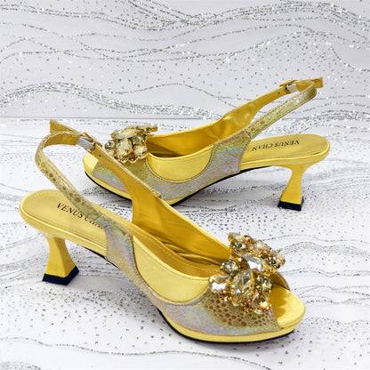 Elegant Orange Color 2025 Rhinestone High-Heels Shoes & Handbag Set – Luxury Wedding & Party Accessories