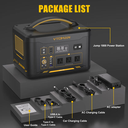 VTOMAN JUMP 2200 / JUMP 1800 Portable Power Station 828/1548Wh LiFeP04 Battery Solar Generator Solar for Home Outdoor Camping