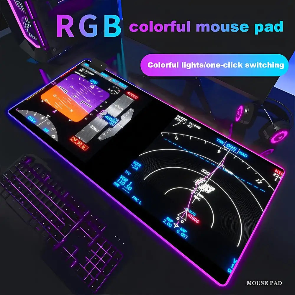 RGB Desk Mat Aviation Theme Mouse Pad Large Rubber Anti-slip Aircraft Dashboard HYBXAXC Office and Gamr Keyboard Mats Decor Mat