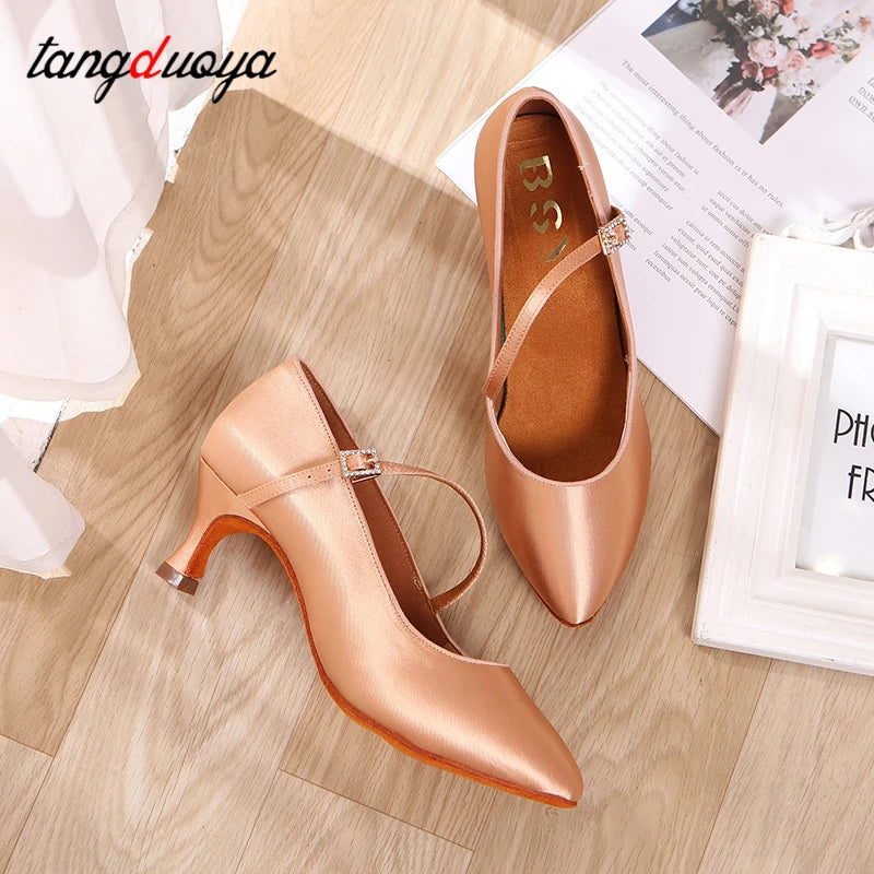 Women New Modern Dance Shoes Girls Standard Dancing Shoes High Heeled Ballroom Latin Dance Shoes for Women 5cm Heels