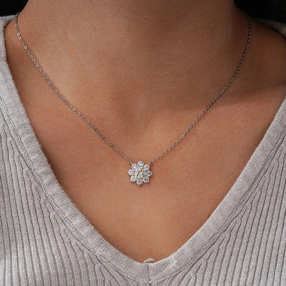 KNOBSPIN Moissanite Necklace Flower Pandent GRA Certified s925 Sterling Silver Plated 18k White Gold Fashion Necklaces for Women