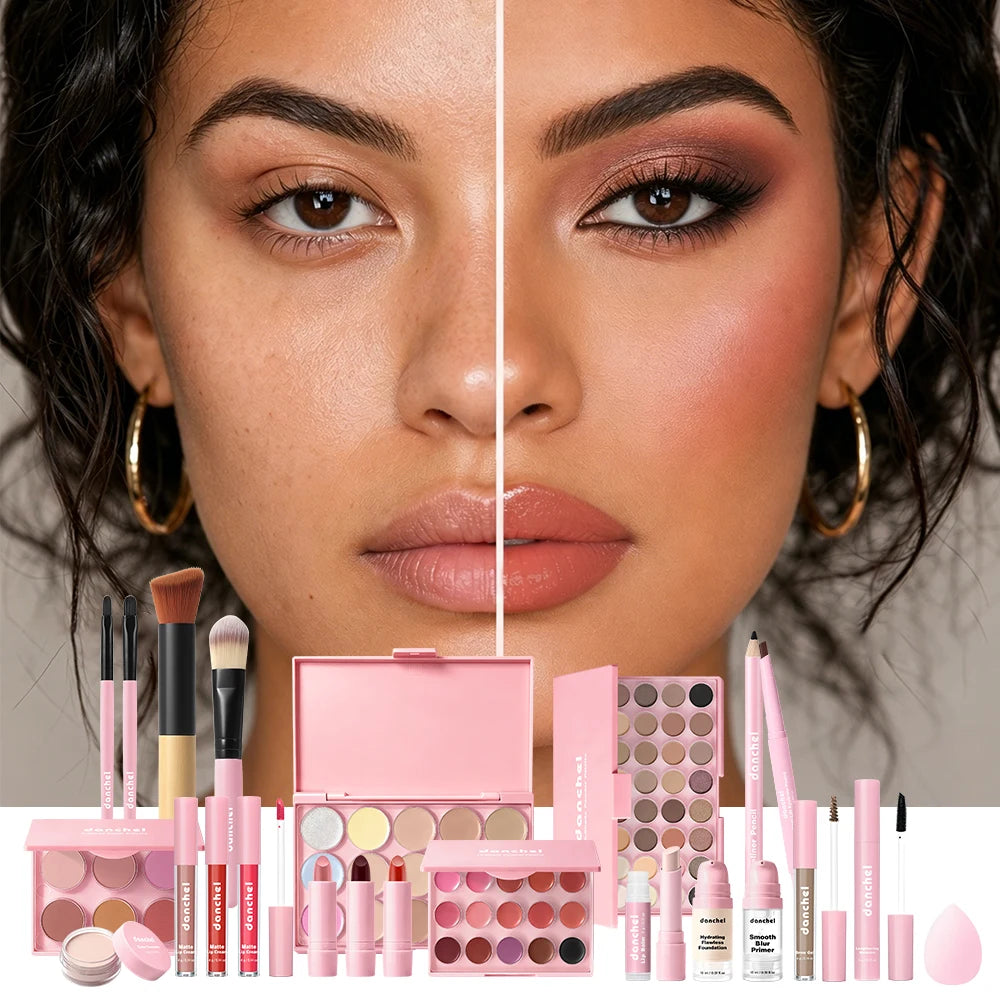All In One Makeup Set for Full Face Base Concealer Contour Highlight Blush Palette Eyebrow Pencil Eye Shadow Lip Makeup Kit