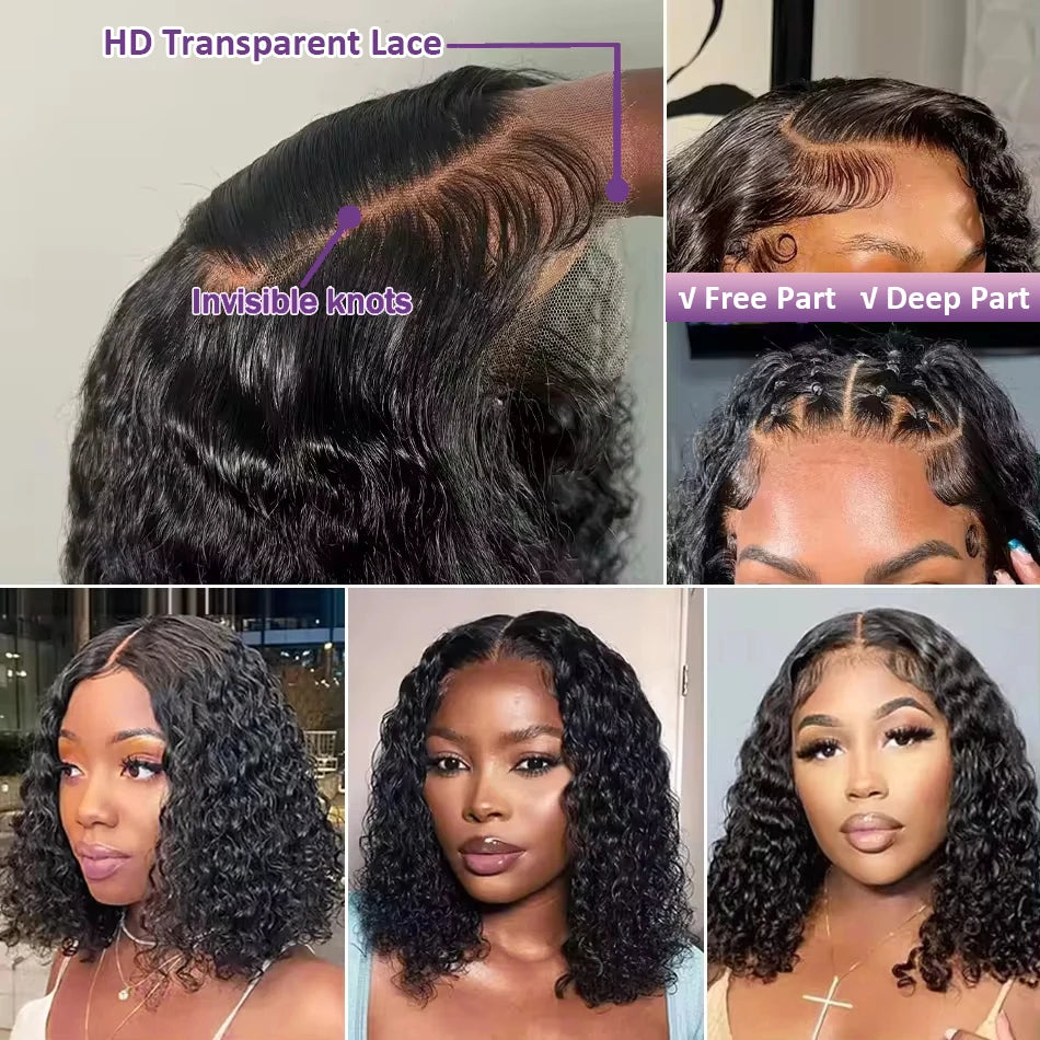 Short Bob Deep Wave Lace Frontal Wig Pre Plucked 13x4 4x4 Lace Front Wig Peruvian Curly Human Hair Bob Wigs For Women and Girls