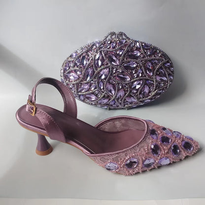INSIGHTLINK Lady Stones Shoes and Bag Sets for Evening Purses Party Rhinestone Luxury Heels Sandals Set for Party Elegant Pumps