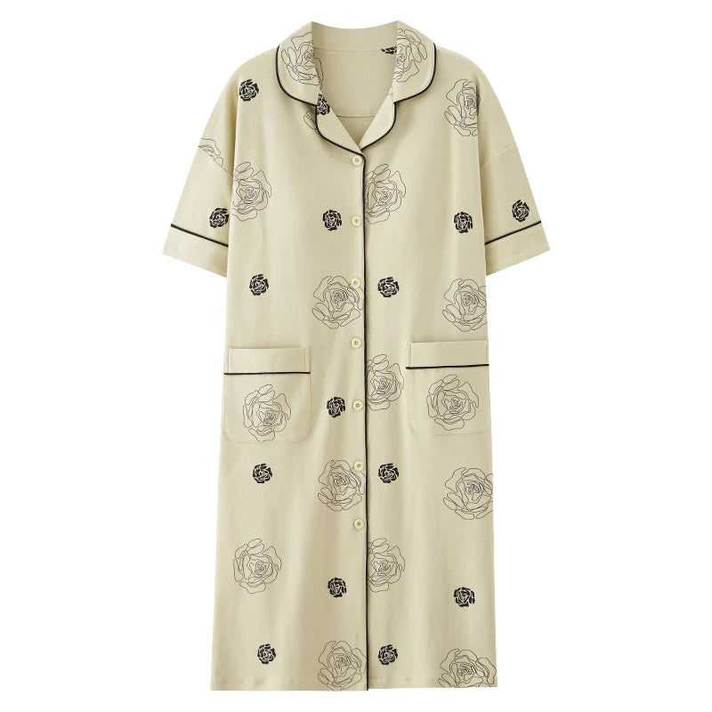 Newest M-5XL Women Short Sleeve Nightdress With Chest Pad Female Knited Cotton Nightwear Sleepdress
