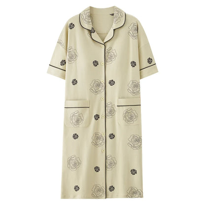 Newest M-5XL Women Short Sleeve Nightdress With Chest Pad Female Knited Cotton Nightwear Sleepdress
