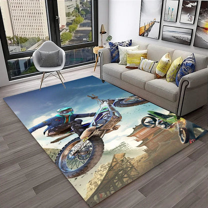 Off Road Motorcycle Racing Moto Carpet Rug for Home Living Room Bedroom Sofa Doormat Decor,Kid Play Area Rug Non-slip Floor Mat