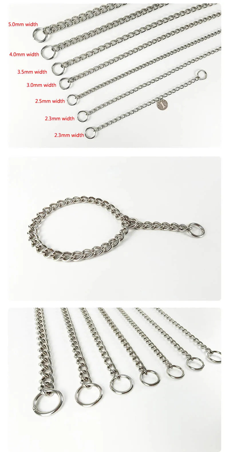 Seamless 304 Stainless Steel Dog Choke Collar Slip P Chain - Adjustable Heavy Duty Training Collar for Small  Medium Large Dogs