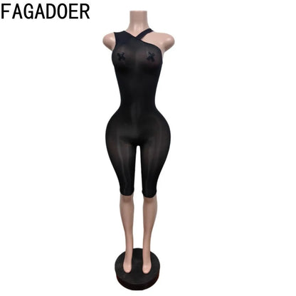 FAGADOER Sexy Asymmetric One Shoulder Bodycon Rompers Women's Summer Fashion Solid Color Jumpsuits Night Party Club Playsuits