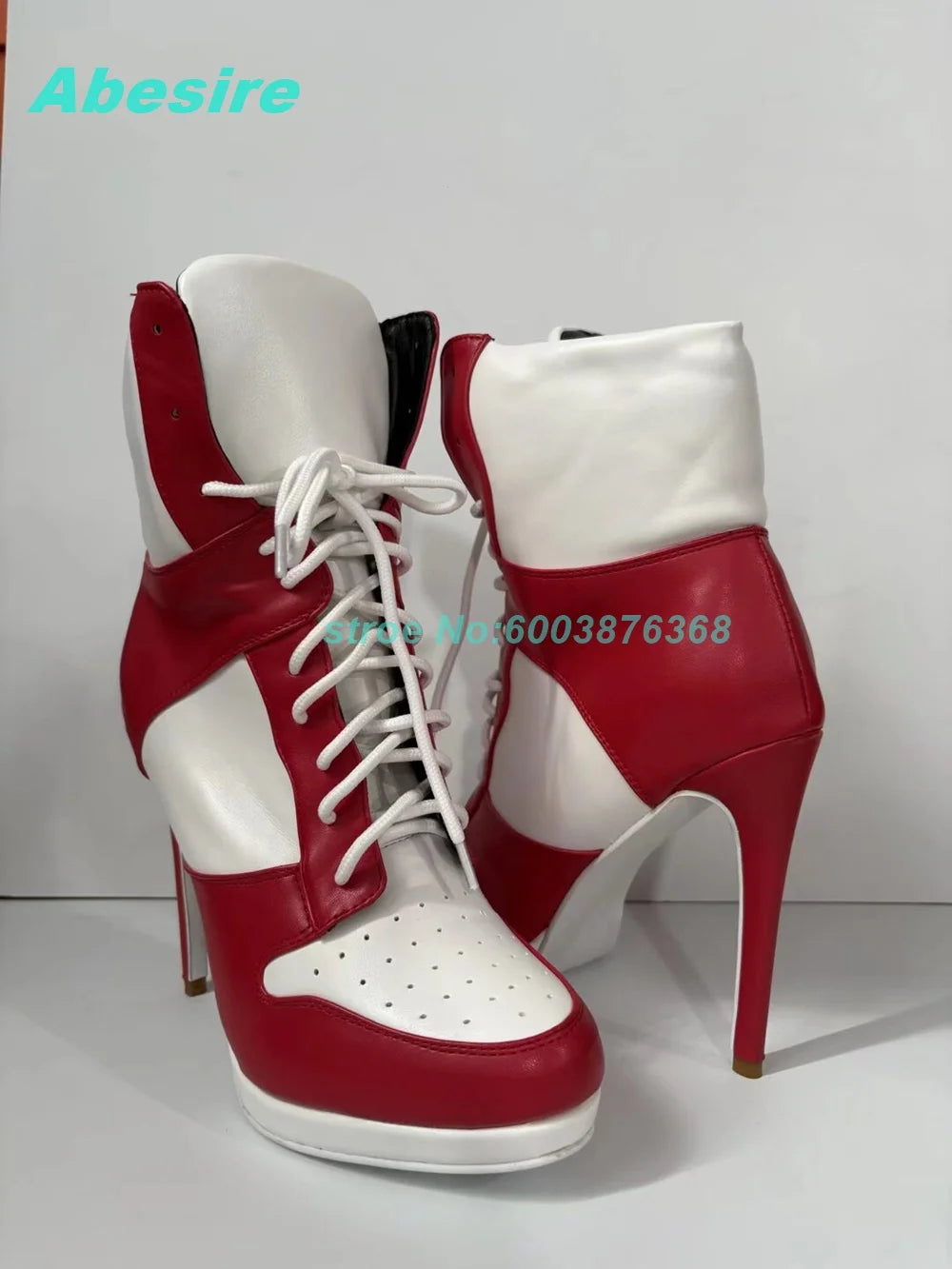 Mixed-Color Air Mesh Cross-Tied Ankle Boots Round Toe Thin Heels Platform Shoes for Women Casual Concise Daily Comfortable Shoes