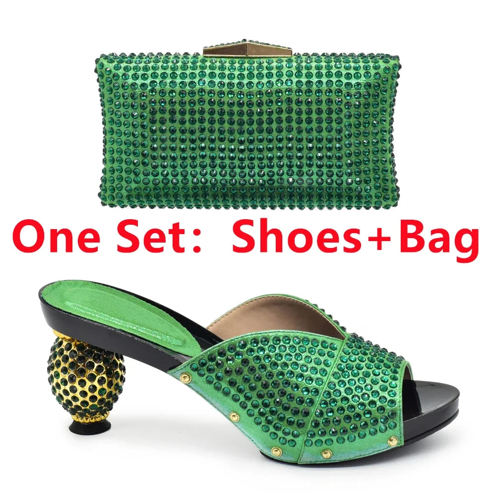 New Design Italian Shoe and Bag Set 2026 Wedding Shoes Bride Women Shoe and Bag Set Decorated with Rhinestone Luxury Shoes