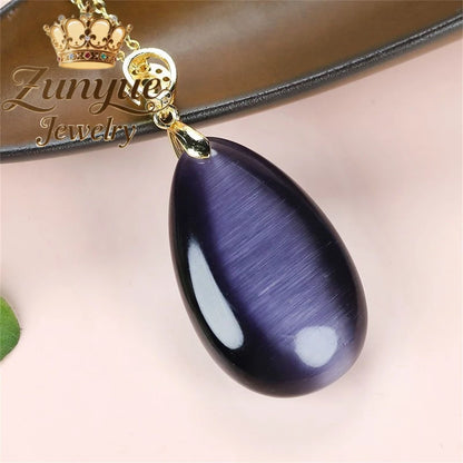 Natural Colorful Cat's Eye Stone Pendant Necklace Elegant Fashion Daily Wear Luxury Quality Fine Jewelry For Women Unisex Gift