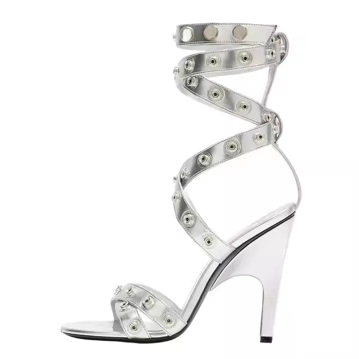 2025 Strappy Knee High Sandals Women Back Lace Up Sexy Female Hollow Cross Strap Sandals Boots Sexy Fashion Open Toe Pumps 44