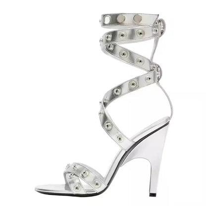 2025 Strappy Knee High Sandals Women Back Lace Up Sexy Female Hollow Cross Strap Sandals Boots Sexy Fashion Open Toe Pumps 44