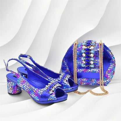 Fashion Italian Matching Nigerian Shoe and Bag with Rhinestone Wedding Shoes for Women Bride African Shoes and Bags Matching Set