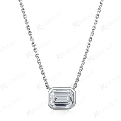 Kuololit 2CT Emerald cut Moissanite Necklaces For Women Solid 925 Sterling Silver Bezel set Necklace for Engagement Bridal Gift