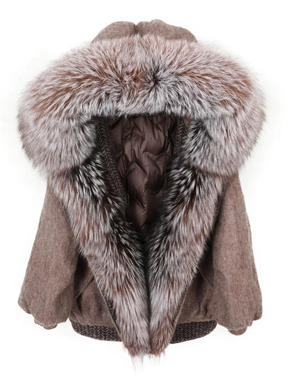 Maomaokong high-end Wool fabric Luxury Women's Big Fox Fur Collar Puffer Jacket Natural Fur down Coat Winter Thickened Warm