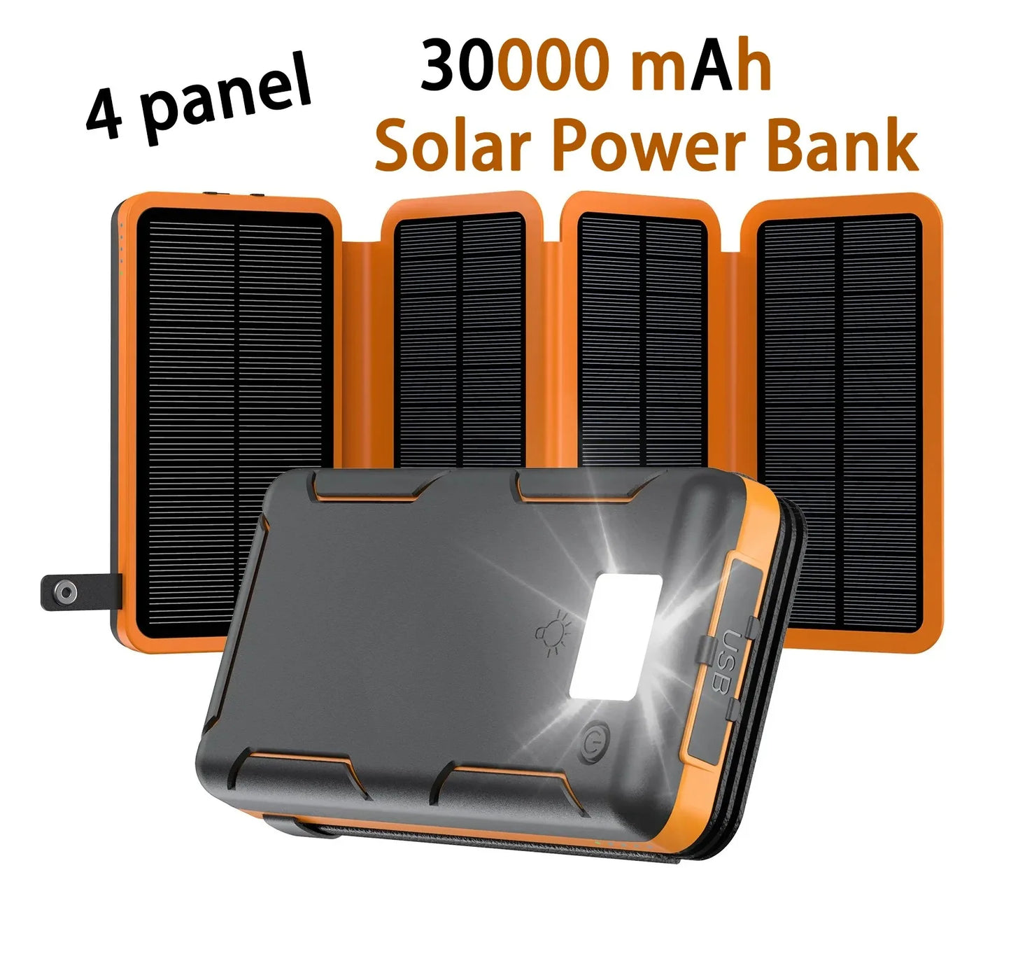 30000mAh Solar Power Bank Flip Panel Large Capacity IOS/Android USB Fast Charge Dual Charging Solar/Type-C Portable for Camping