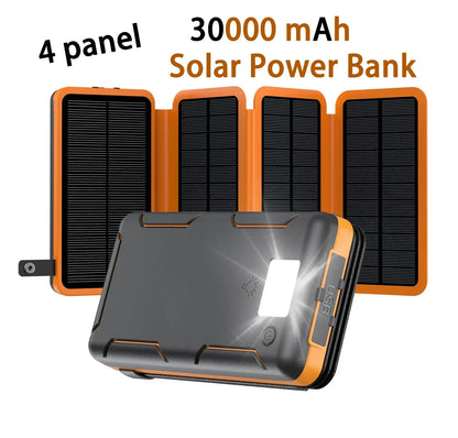 30000mAh Solar Power Bank Flip Panel Large Capacity IOS/Android USB Fast Charge Dual Charging Solar/Type-C Portable for Camping