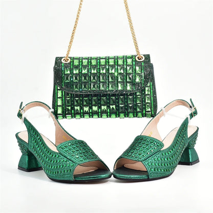 New Arrival African Style Ladies Shoes and Bags Set Latest Italian Women Shoes and Bag Set with Rhinestone Heels Women Luxury