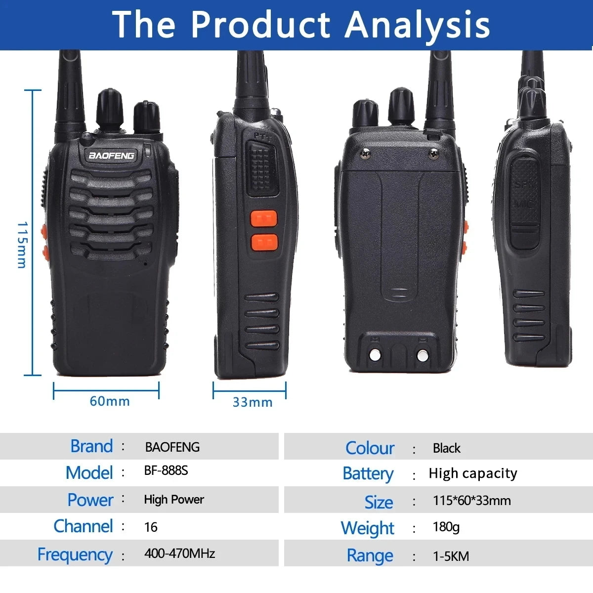 2/4/6PCS Baofeng BF-888S UHF Two-Way Radio 400-470MHz 16CH With Headset 5km Long Range Walkie Talkie Self-Driving Travelling