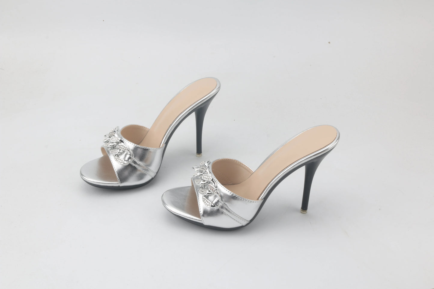 Female Summer High Heels Sexy Open Toes Slippers Luxury Rhinestone Party Dress Shoes Black Slides Sandals Women Mules Plus Size