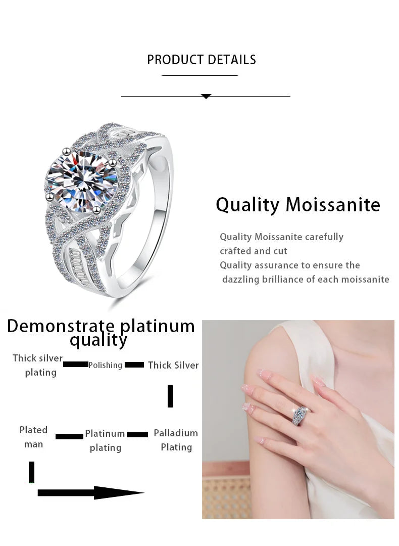 Selling Moissanite 925 Sterling Silver Ring D Color VVS 2 Carat Oval Diamond Finger Band GRA Certified Fashion Jewelry
