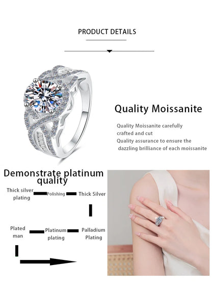 Selling Moissanite 925 Sterling Silver Ring D Color VVS 2 Carat Oval Diamond Finger Band GRA Certified Fashion Jewelry