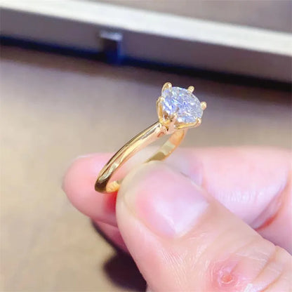 100% Real 24k Gold Ring Moissanite 1ct With Certificate Luxury Wedding Jewelry For Women Summer Engagement Gift